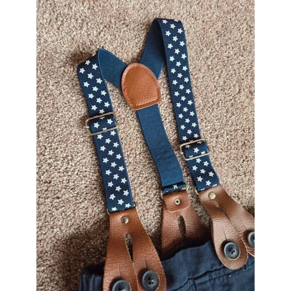 Boys navy blue pants and suspenders